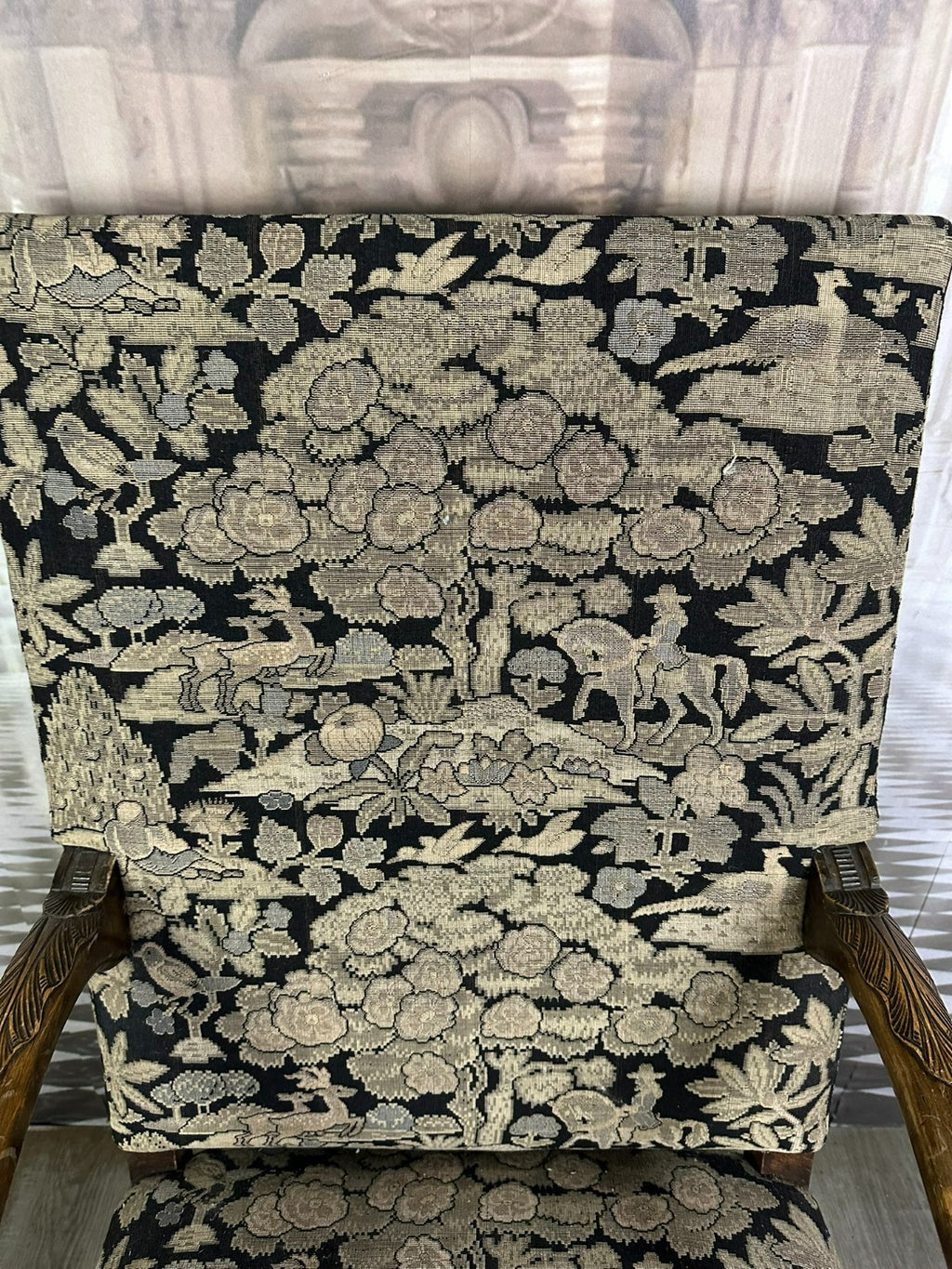 Antiker Barock Sessel Eiche und Gobelin Bezug 18 tes Jhdt