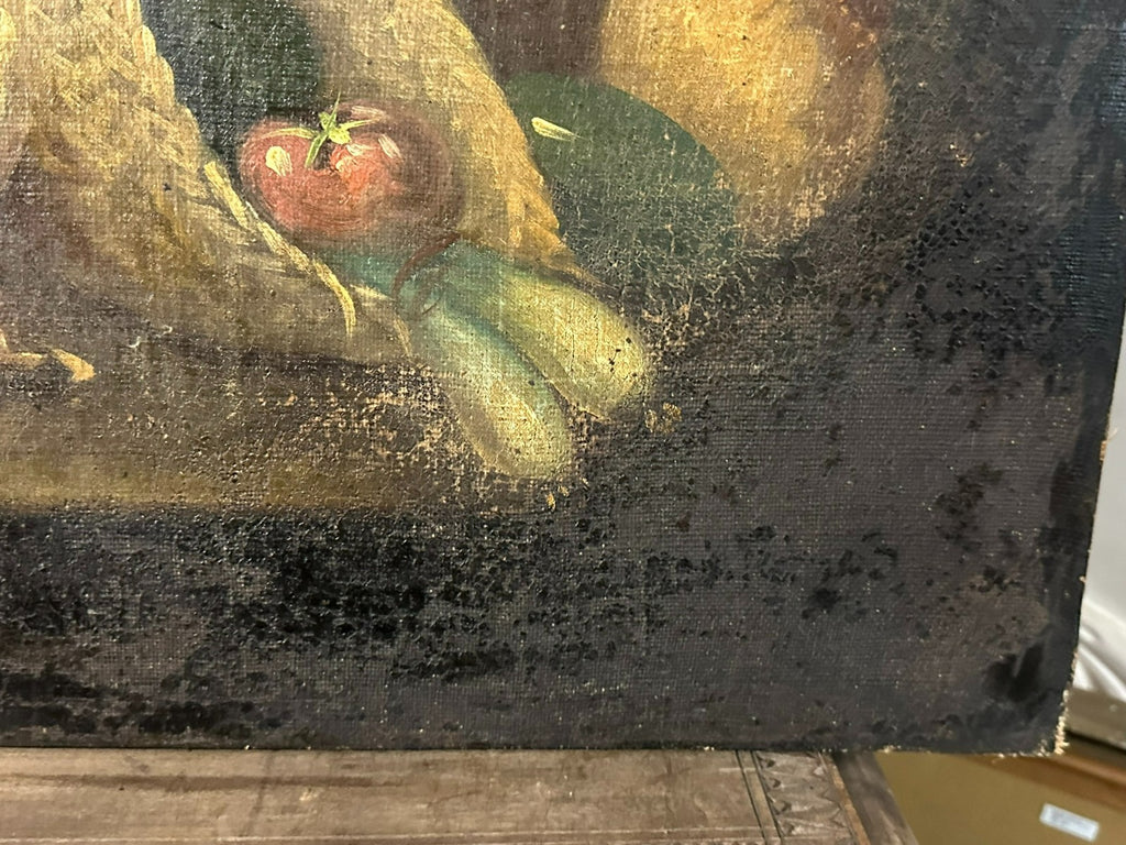 Antikes Ölgemälde Stillleben mit Blumen und Obst