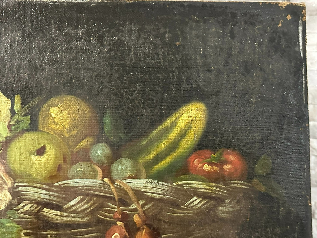 Antikes Ölgemälde Stillleben mit Blumen und Obst