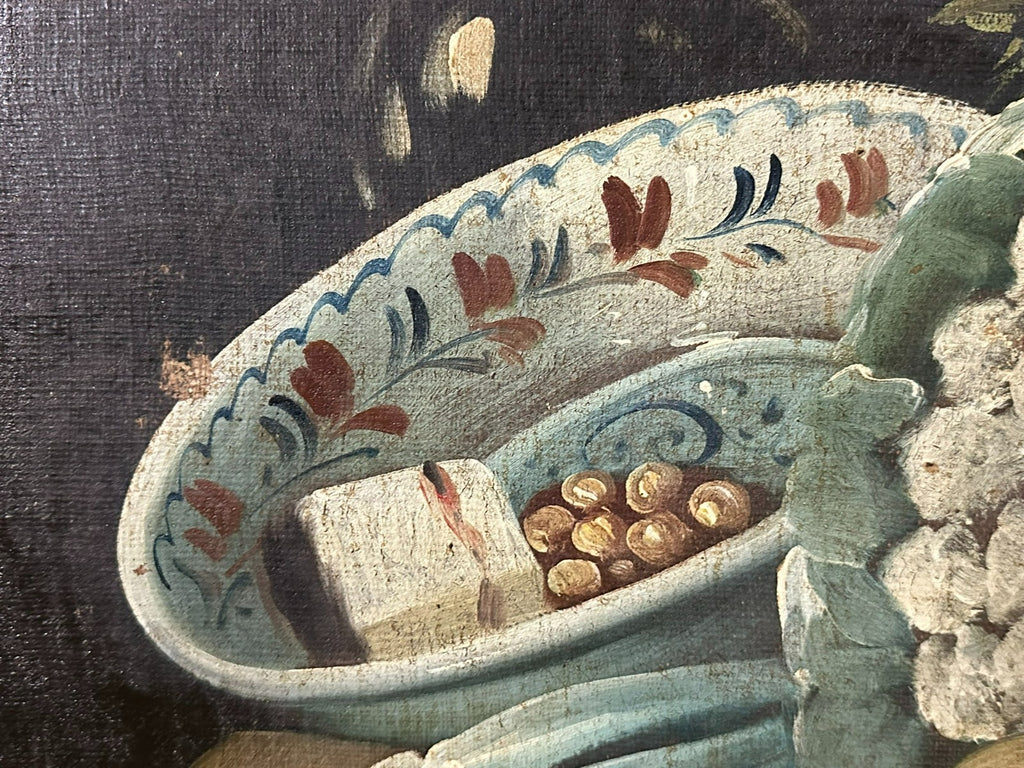 Antikes Ölgemälde Stillleben mit Blumen und Obst