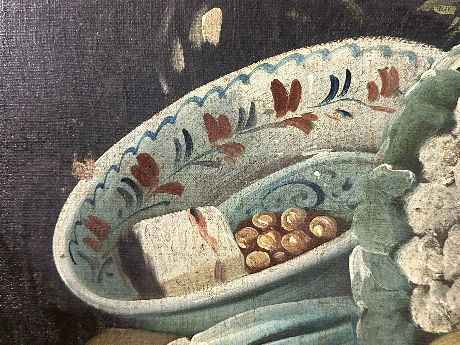 Antikes Ölgemälde Stillleben mit Blumen und Obst