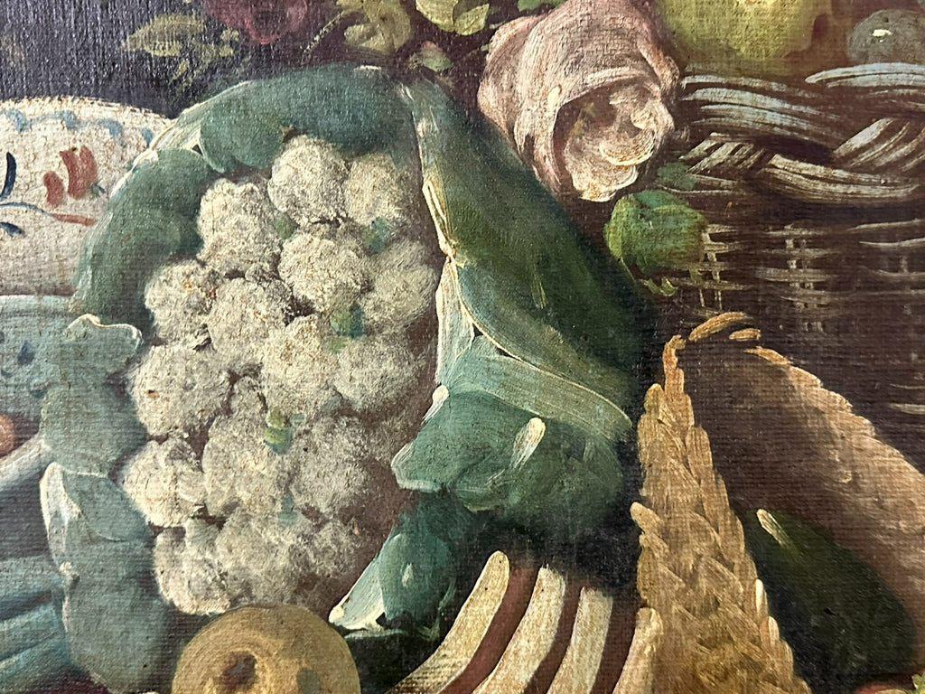 Antikes Ölgemälde Stillleben mit Blumen und Obst