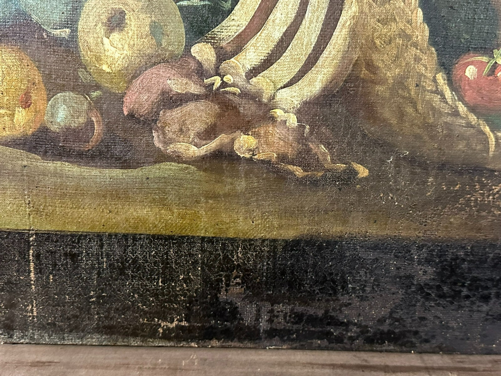 Antikes Ölgemälde Stillleben mit Blumen und Obst