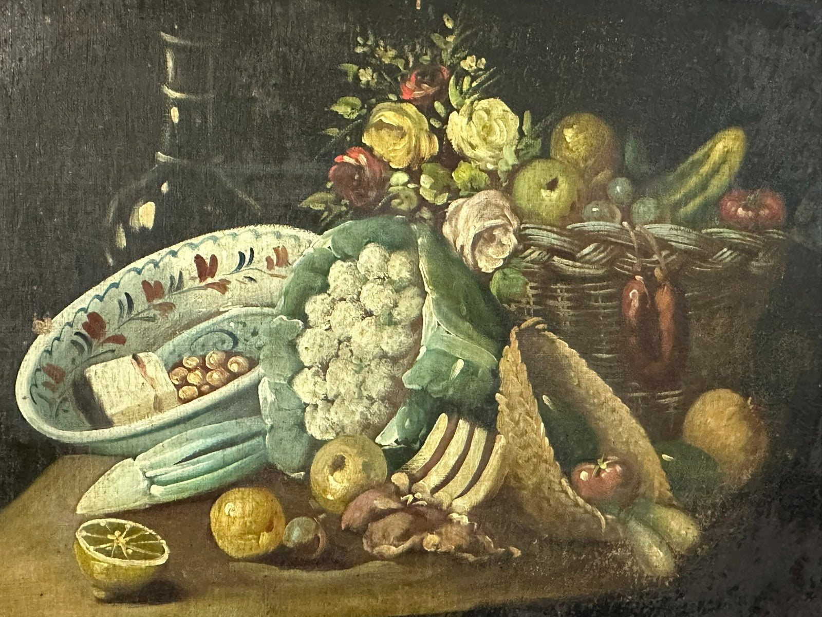 ANTIKES ÖLGEMÄLDE STILLLEBEN MIT BLUMEN UND OBST