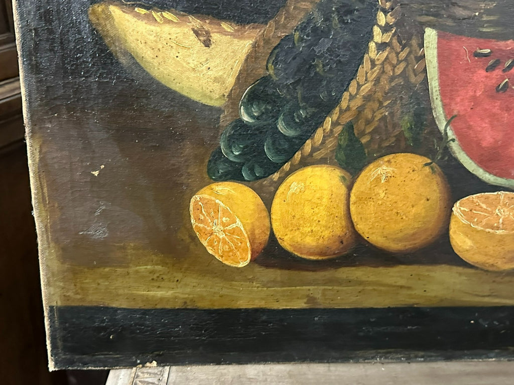 Antikes Ölgemälde Stillleben mit Vogel und Obst