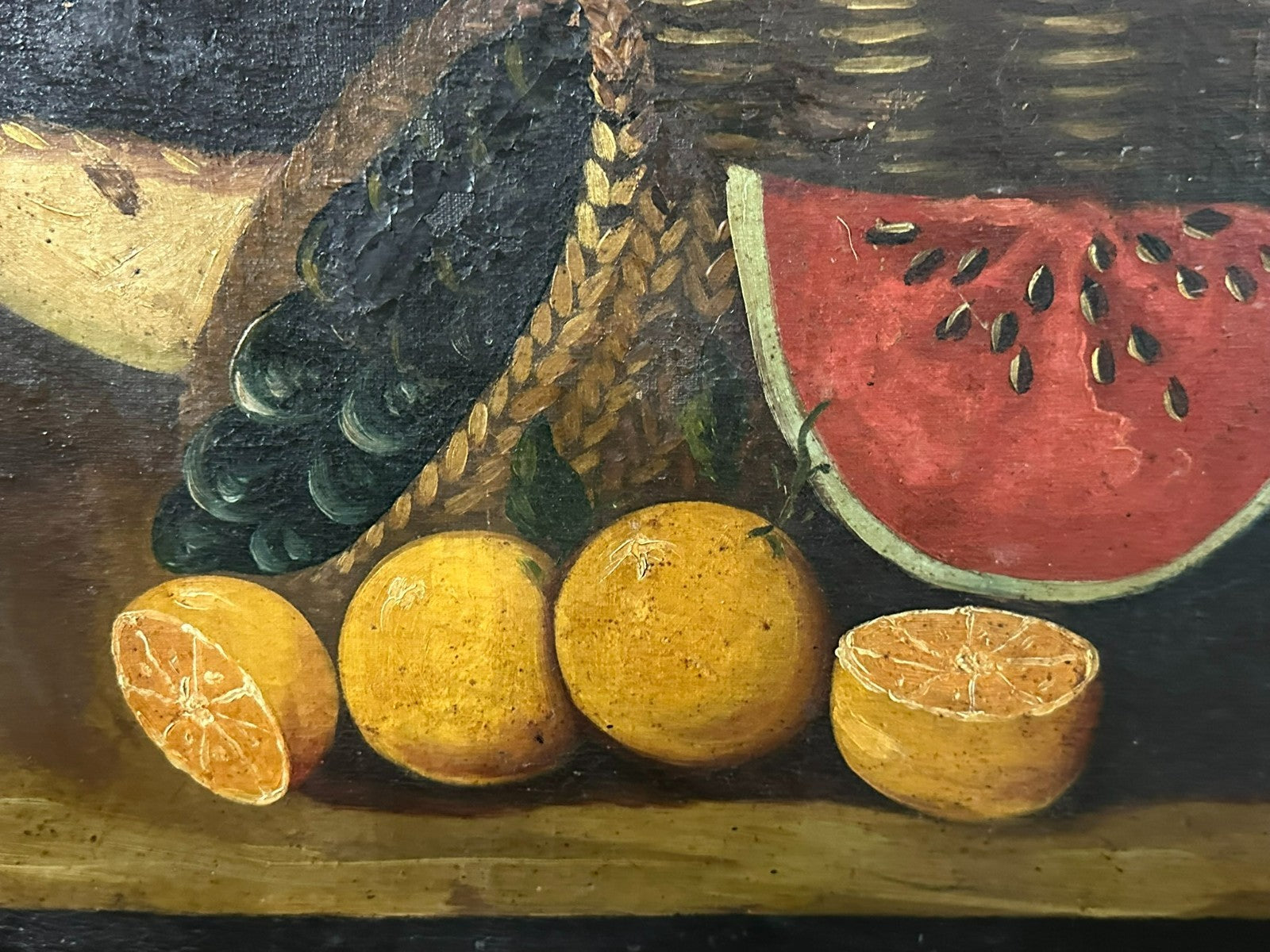 Antikes Ölgemälde Stillleben mit Vogel und Obst