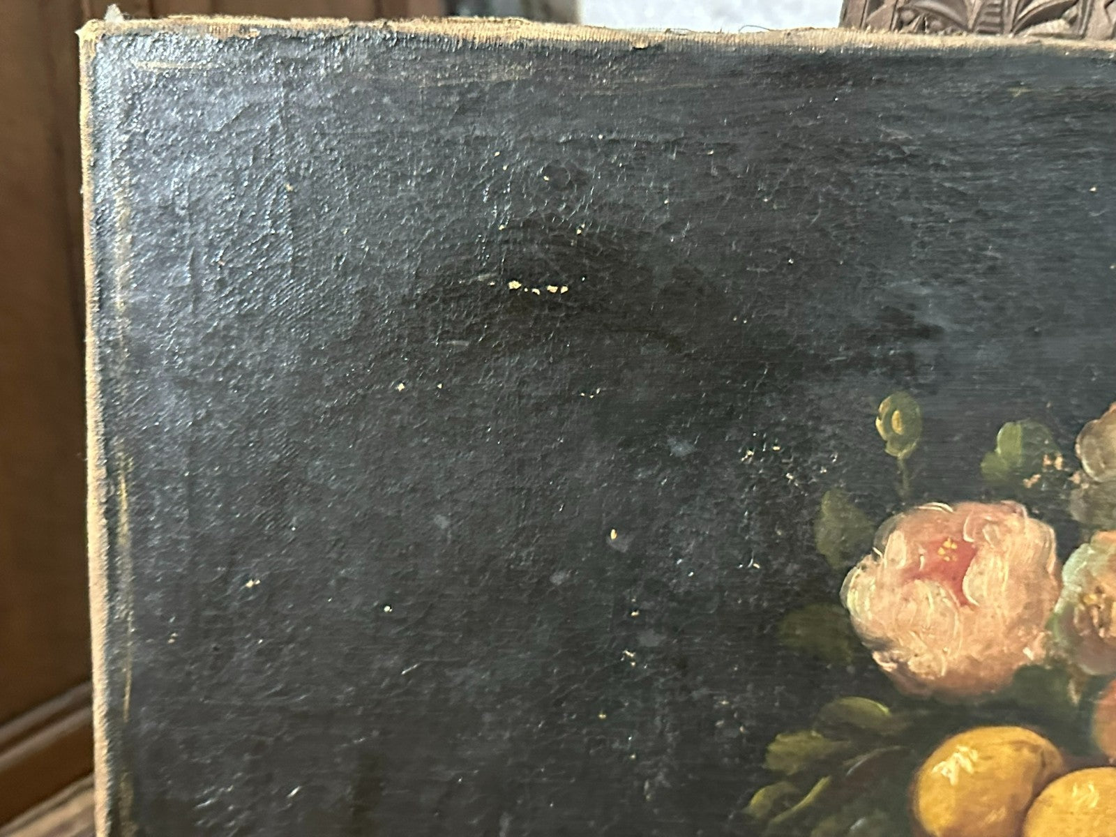Antikes Ölgemälde Stillleben mit Vogel und Obst
