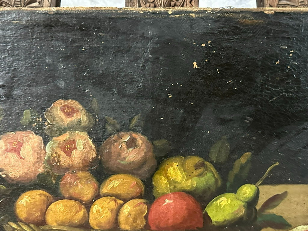 Antikes Ölgemälde Stillleben mit Vogel und Obst