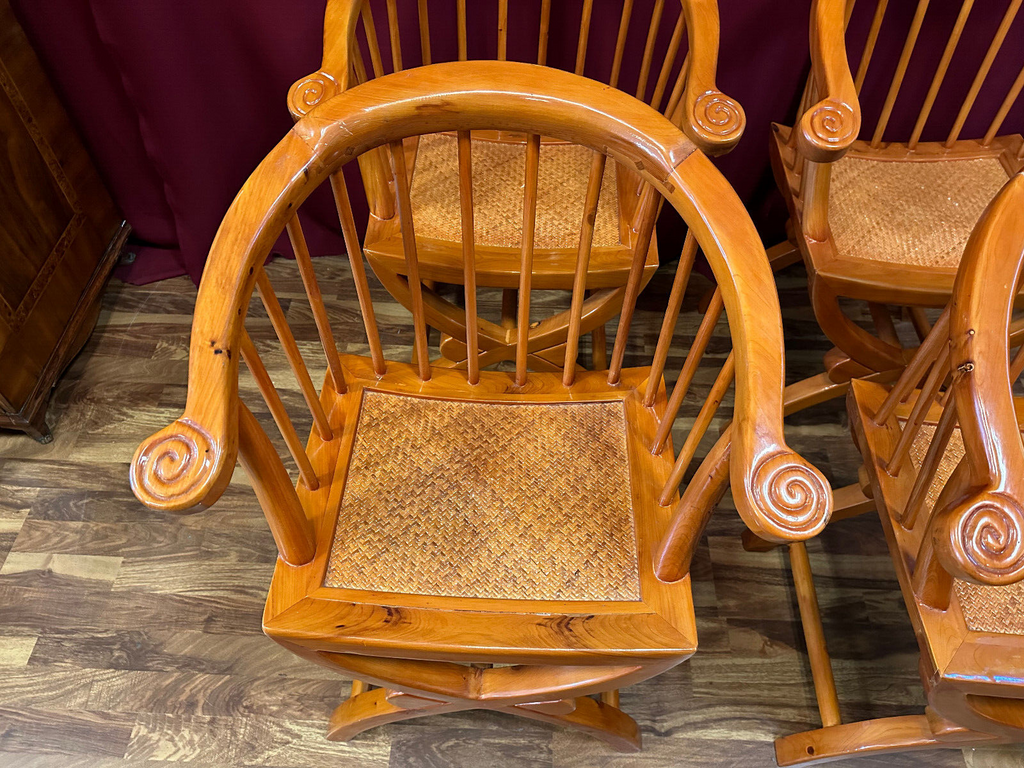4x antiker Stuhl China Holz und Rattan um 1910 restauriert Vier antike Stühle