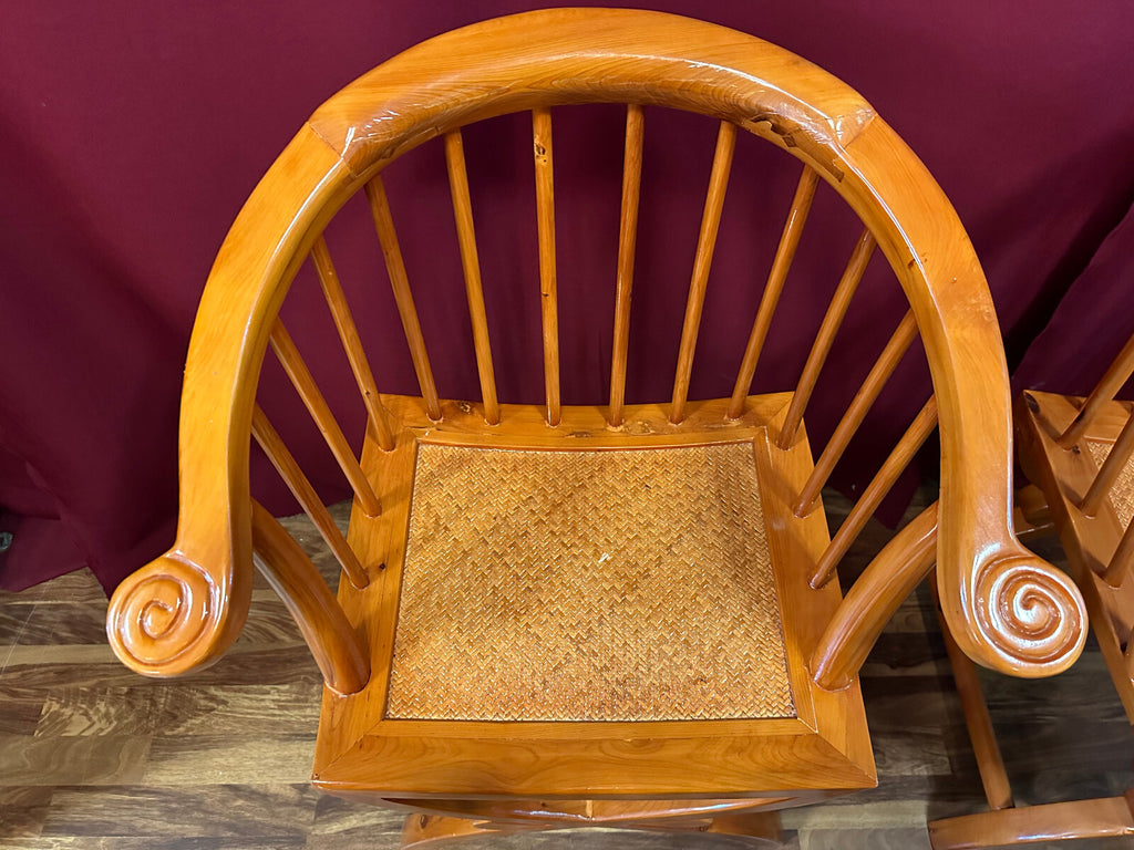 4x antiker Stuhl China Holz und Rattan um 1910 restauriert Vier antike Stühle