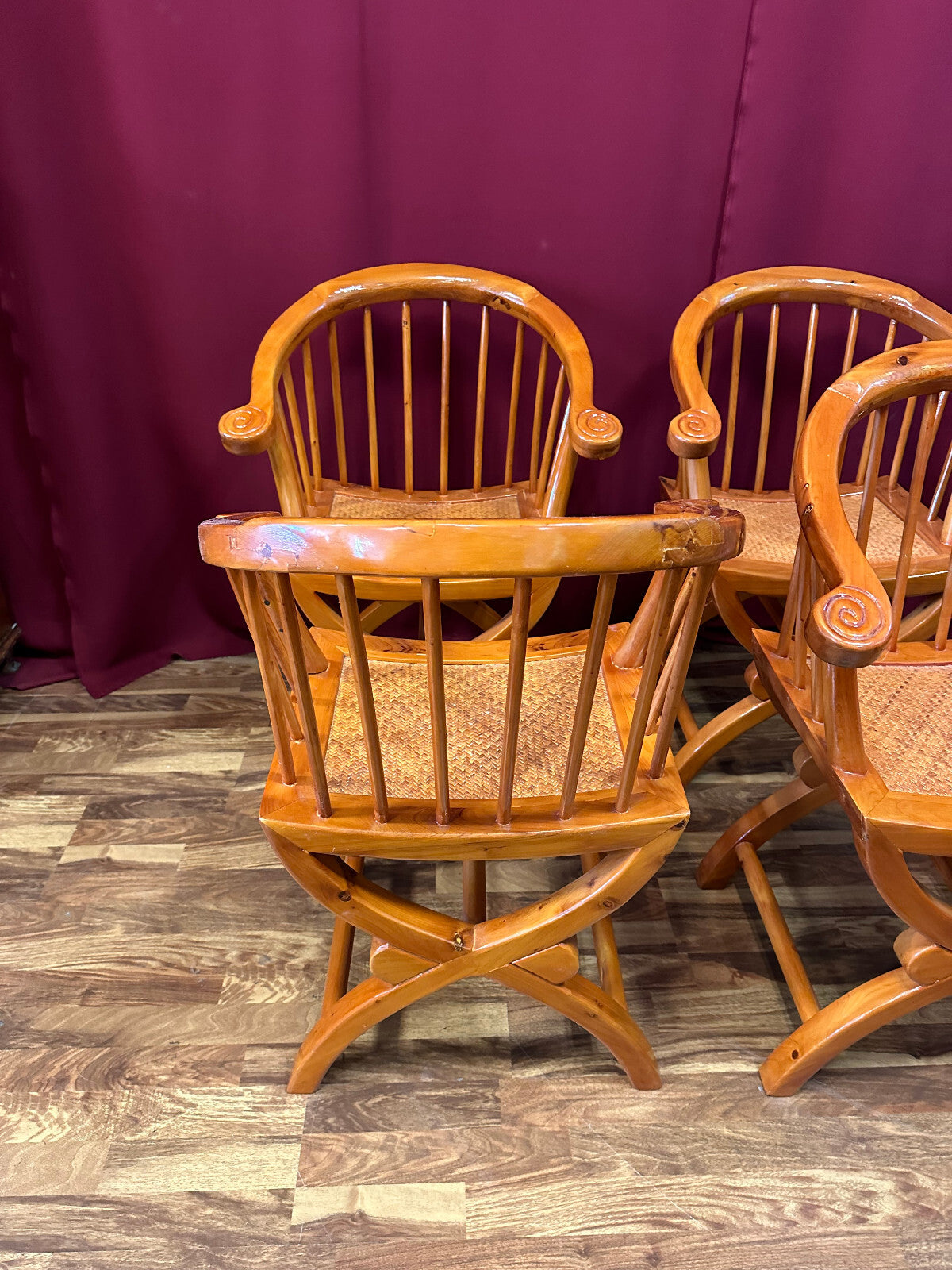 4x antiker Stuhl China Holz und Rattan um 1910 restauriert Vier antike Stühle