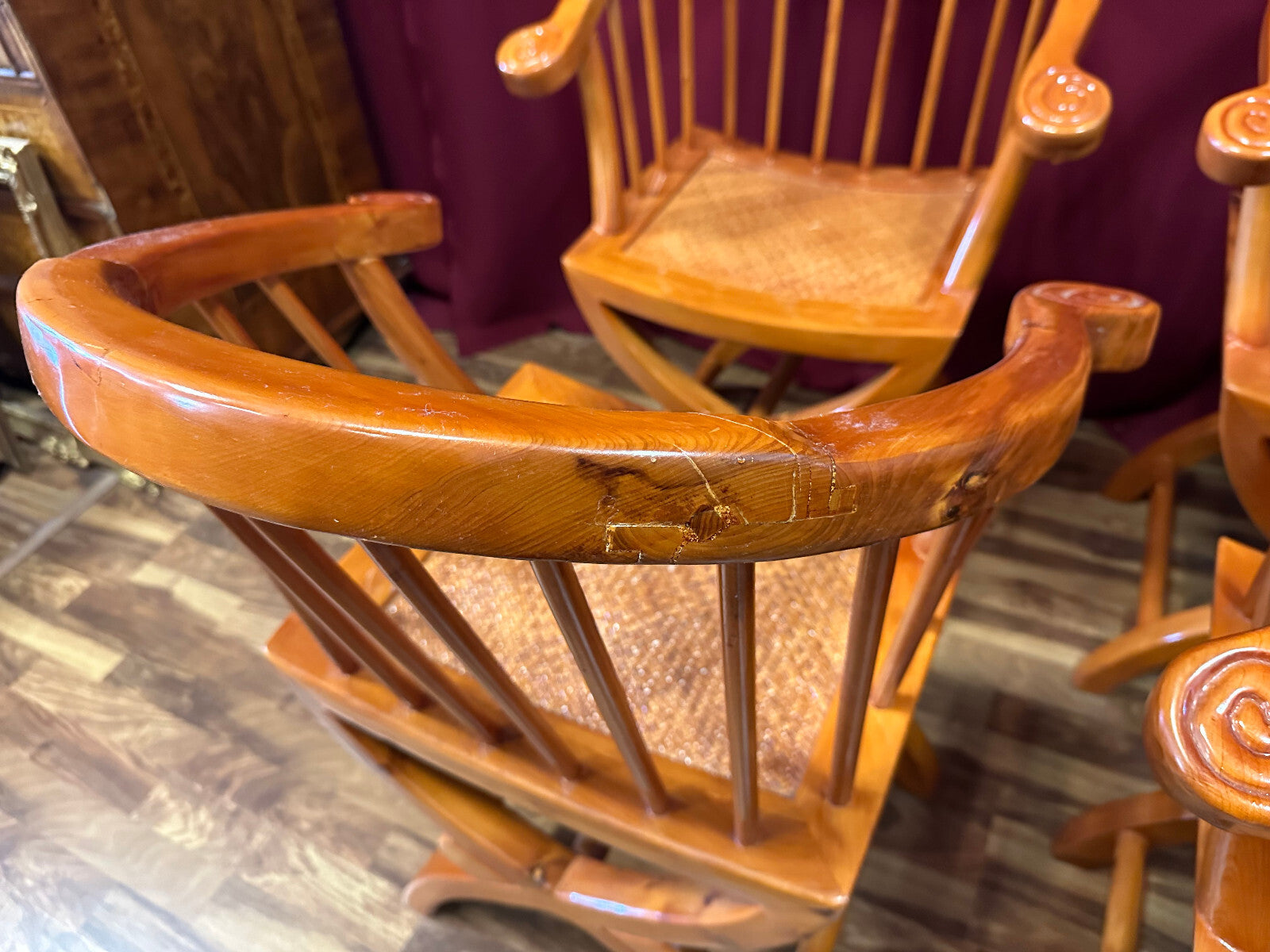 4x antiker Stuhl China Holz und Rattan um 1910 restauriert Vier antike Stühle