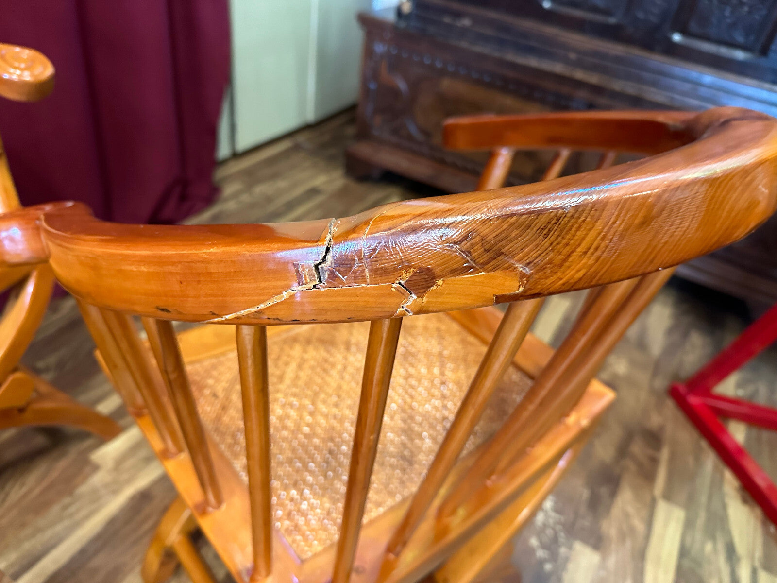 4x antiker Stuhl China Holz und Rattan um 1910 restauriert Vier antike Stühle