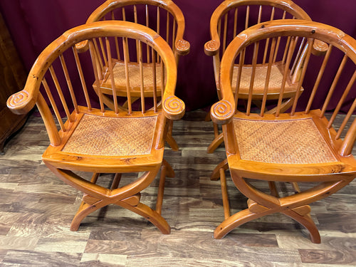 4x antiker Stuhl China Holz und Rattan um 1910 restauriert Vier antike Stühle
