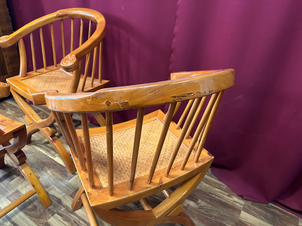 4x antiker Stuhl China Holz und Rattan um 1910 restauriert Vier antike Stühle