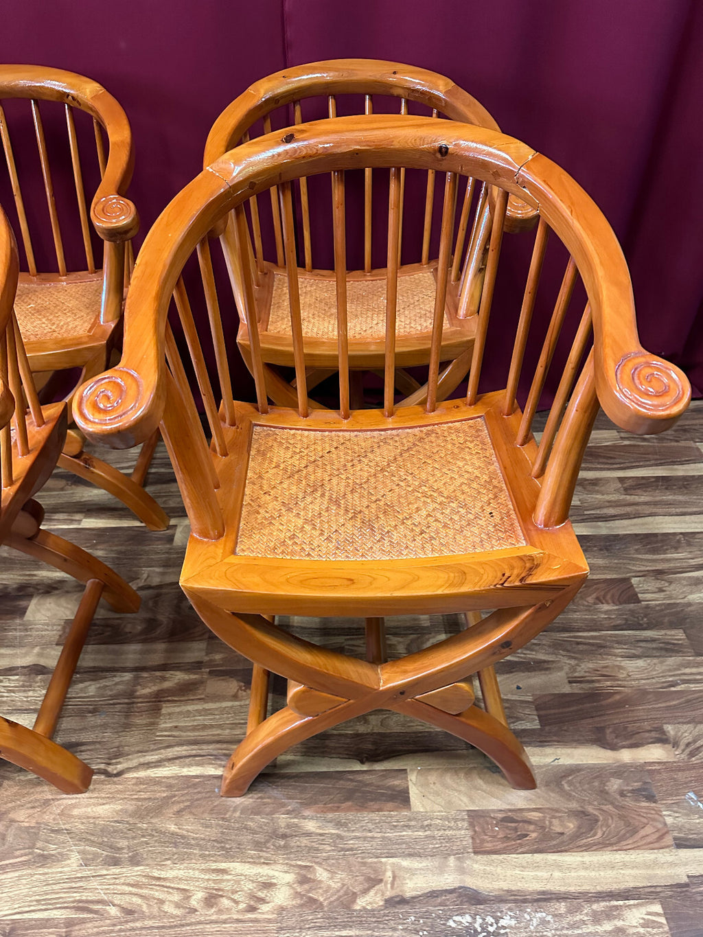 4x antiker Stuhl China Holz und Rattan um 1910 restauriert Vier antike Stühle