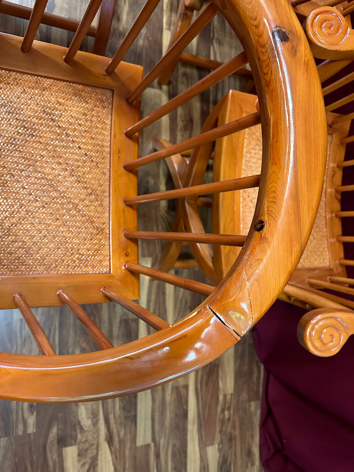 4x antiker Stuhl China Holz und Rattan um 1910 restauriert Vier antike Stühle