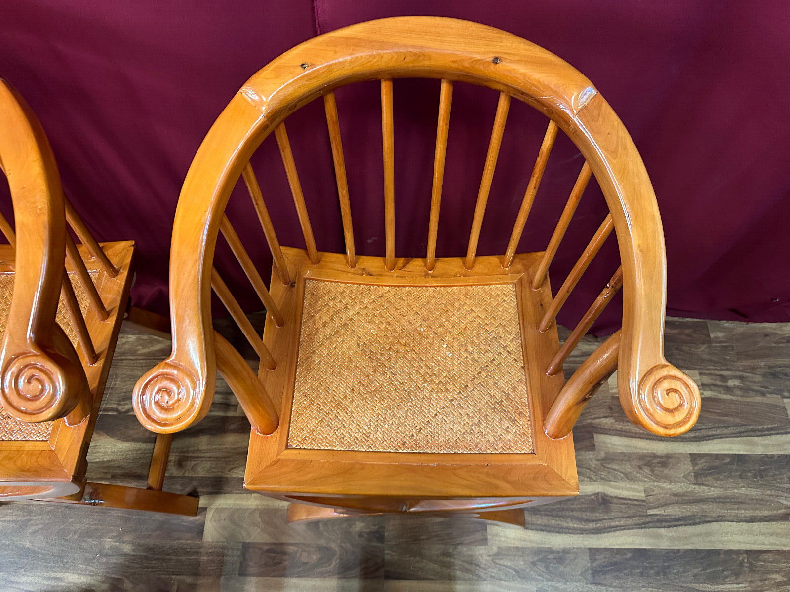 4x antiker Stuhl China Holz und Rattan um 1910 restauriert Vier antike Stühle