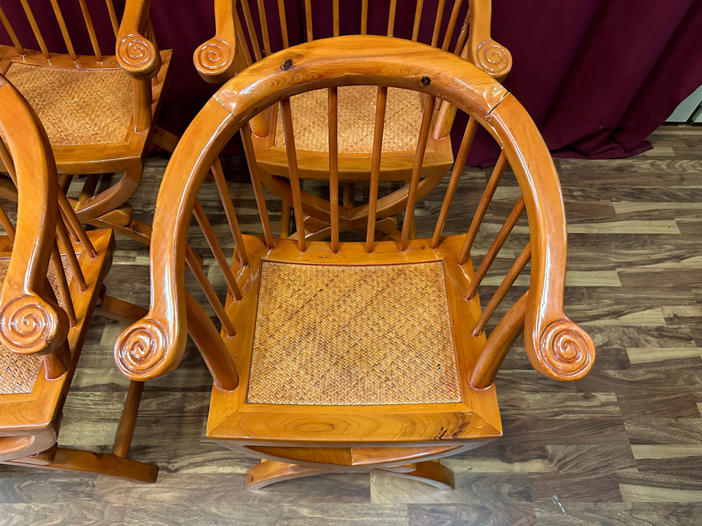 4x antiker Stuhl China Holz und Rattan um 1910 restauriert Vier antike Stühle