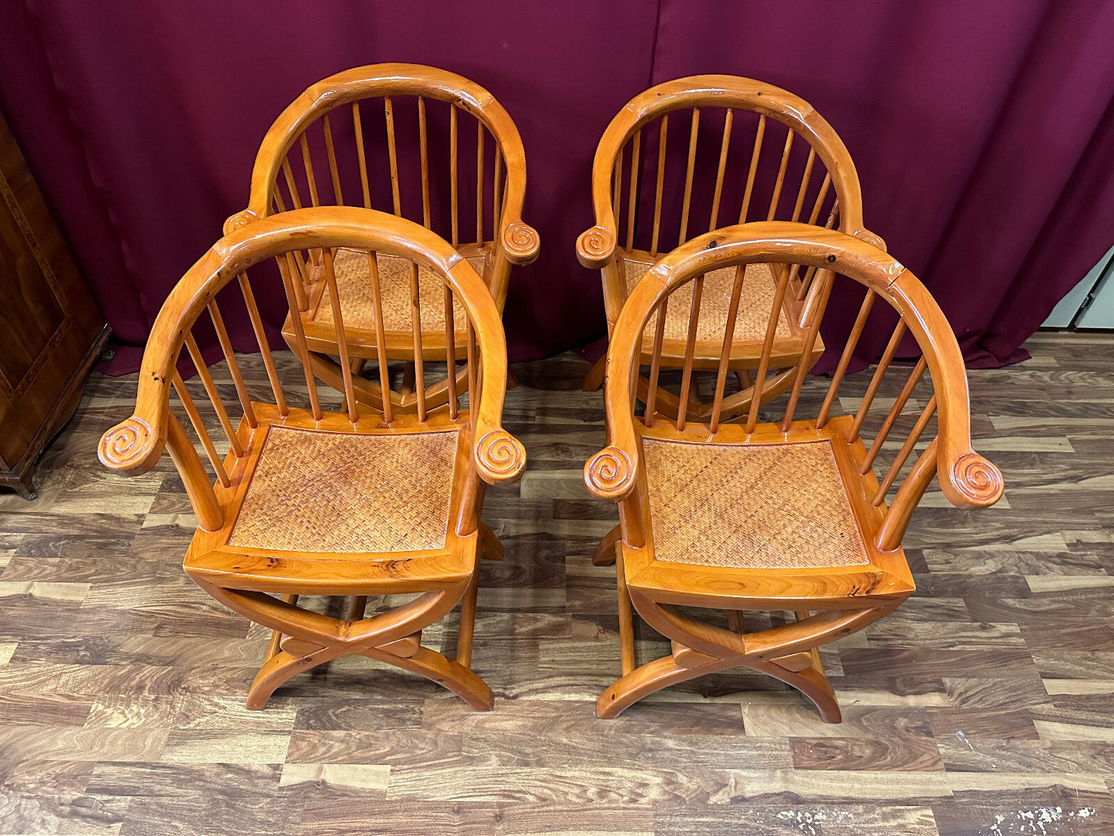 4x ANTIKER STUHL CHINA HOLZ UND RATTAN UM 1910 RESTAURIERT VIER ANTIKE STÜHLE