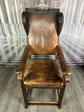 ANTIKER BAROCK SESSEL EICHE UND LEDER DATIERT 1823 OHRBACKENSESSEL