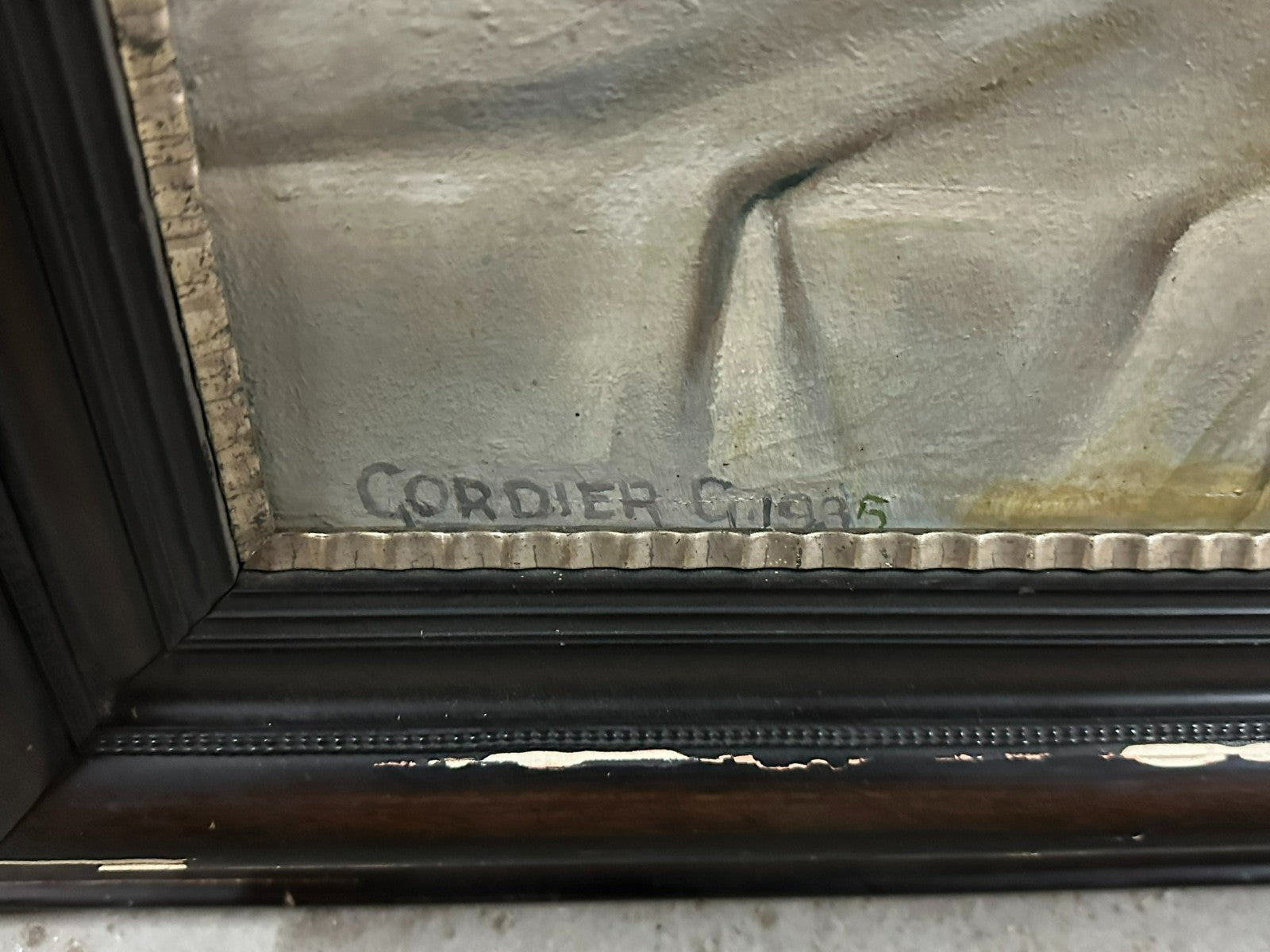 C. Cordier 1935 antikes Ölgemälde Stillleben mit Blumen und Obst Prunkrahmen