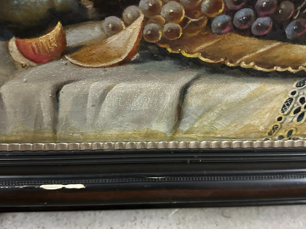 C. Cordier 1935 antikes Ölgemälde Stillleben mit Blumen und Obst Prunkrahmen