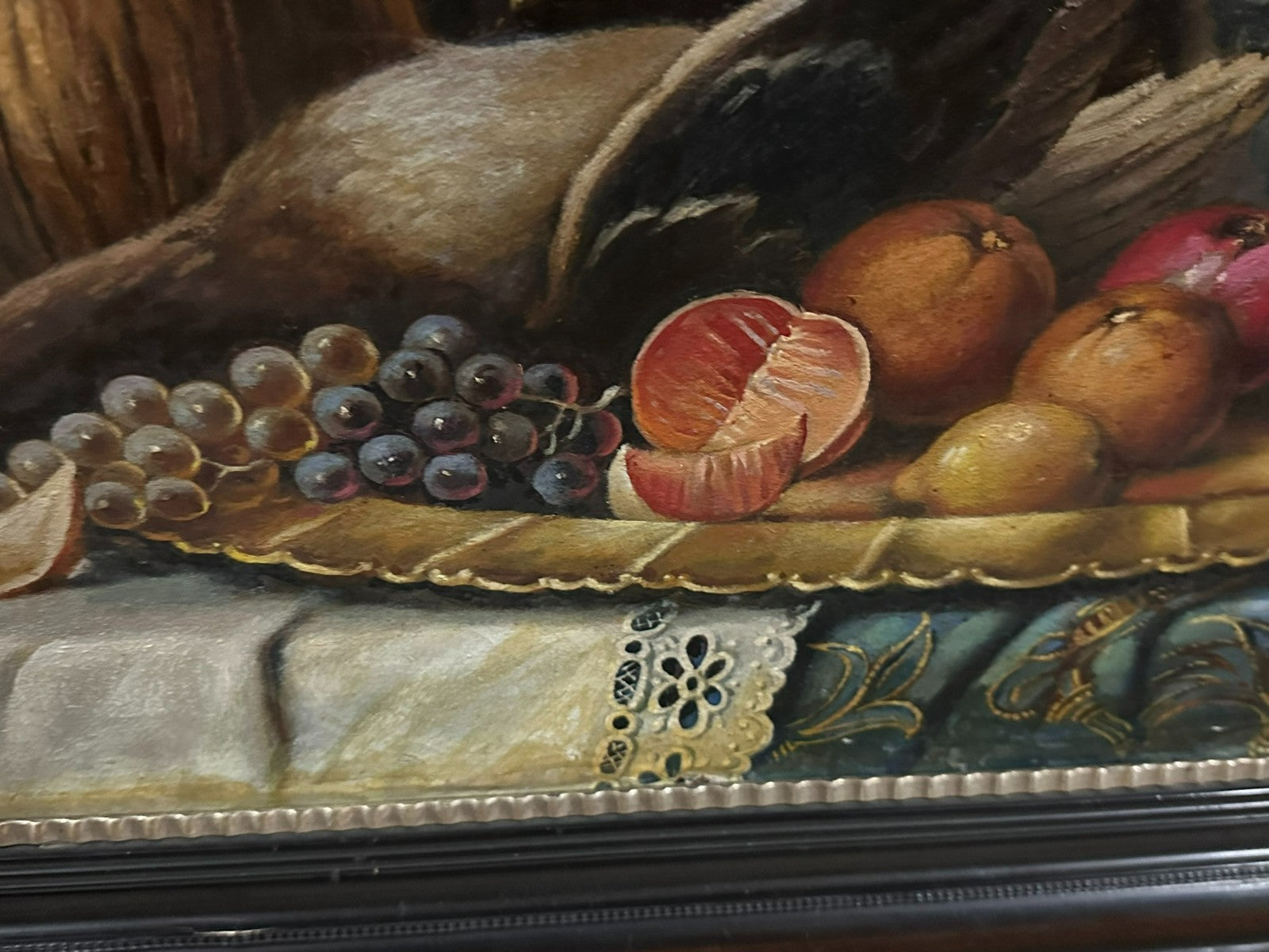 C. Cordier 1935 antikes Ölgemälde Stillleben mit Blumen und Obst Prunkrahmen