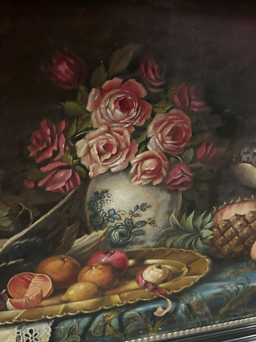 C. Cordier 1935 antikes Ölgemälde Stillleben mit Blumen und Obst Prunkrahmen