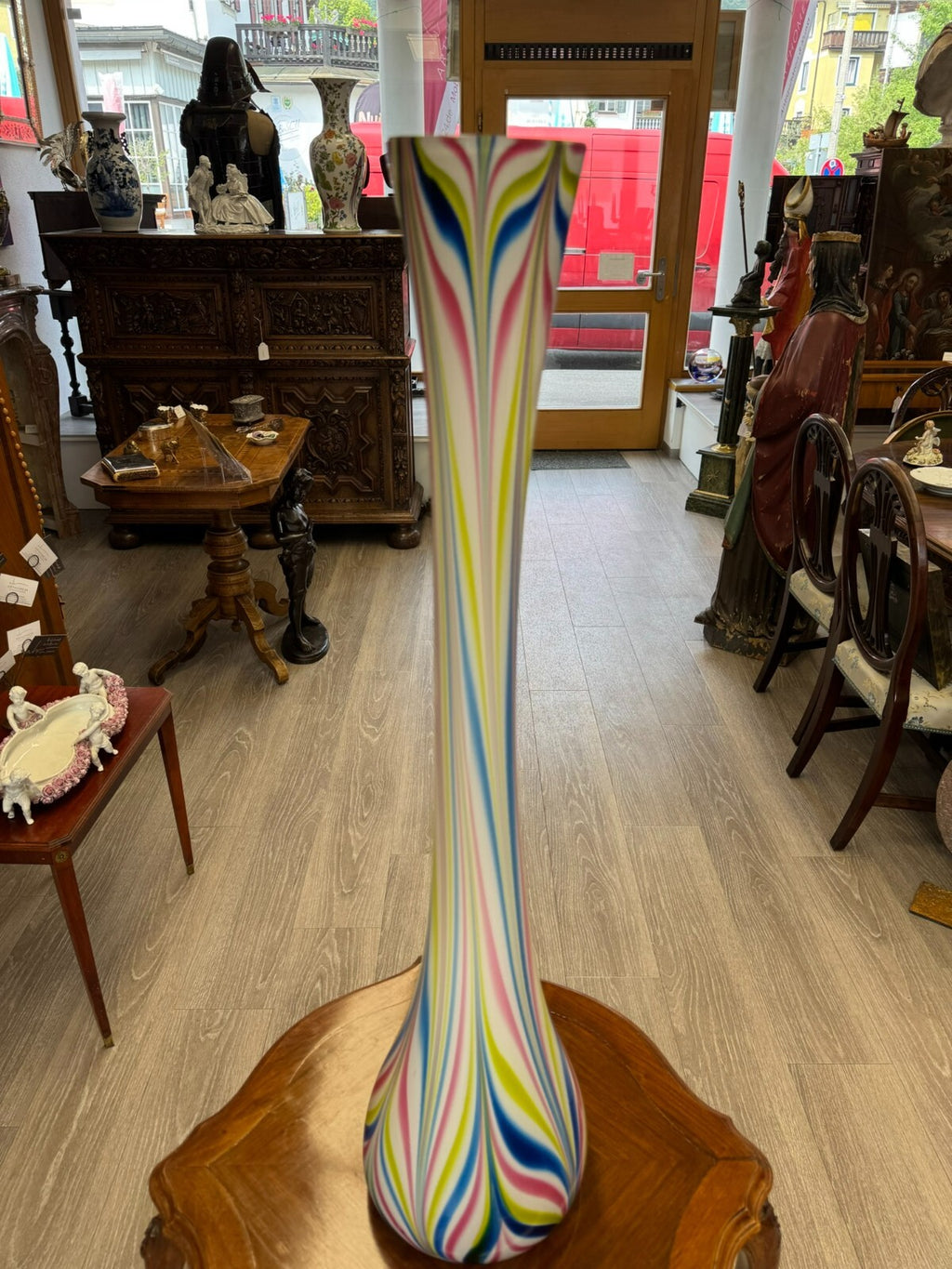 Vintage Bodenvase grosse Vase aus Glas Lollipop Space Age Schott Zwiesel 83x20cm