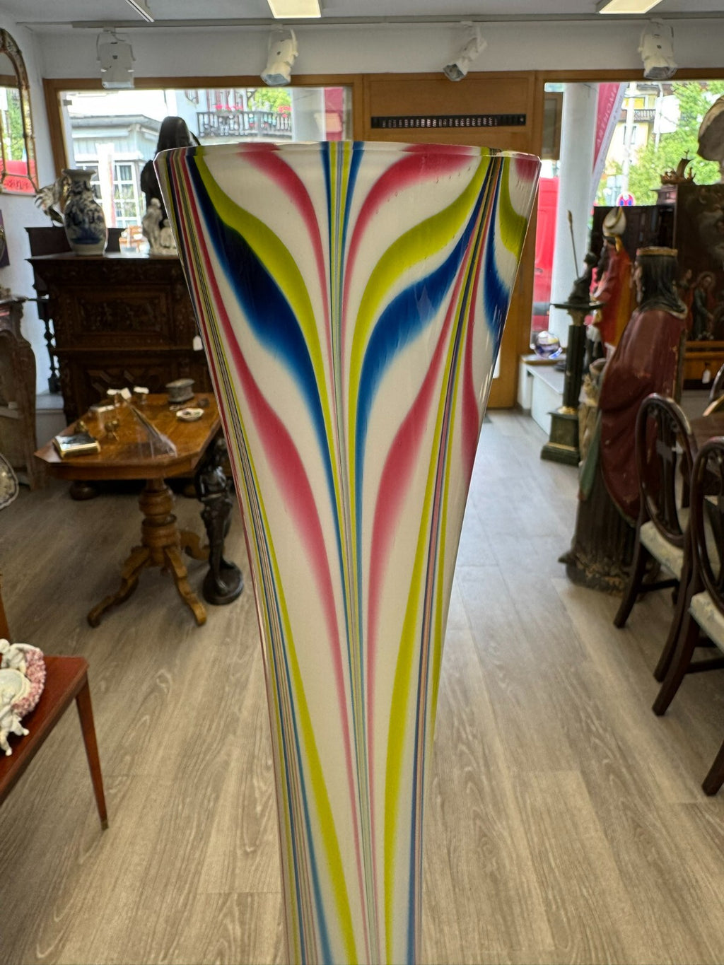 Vintage Bodenvase grosse Vase aus Glas Lollipop Space Age Schott Zwiesel 83x20cm