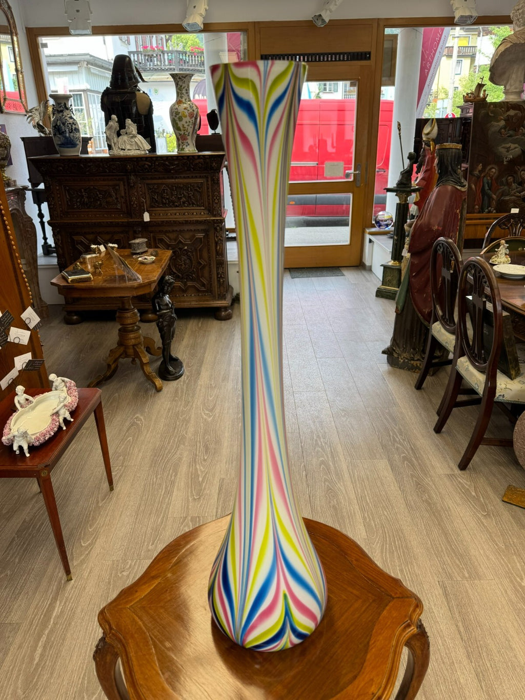 Vintage Bodenvase grosse Vase aus Glas Lollipop Space Age Schott Zwiesel 83x20cm