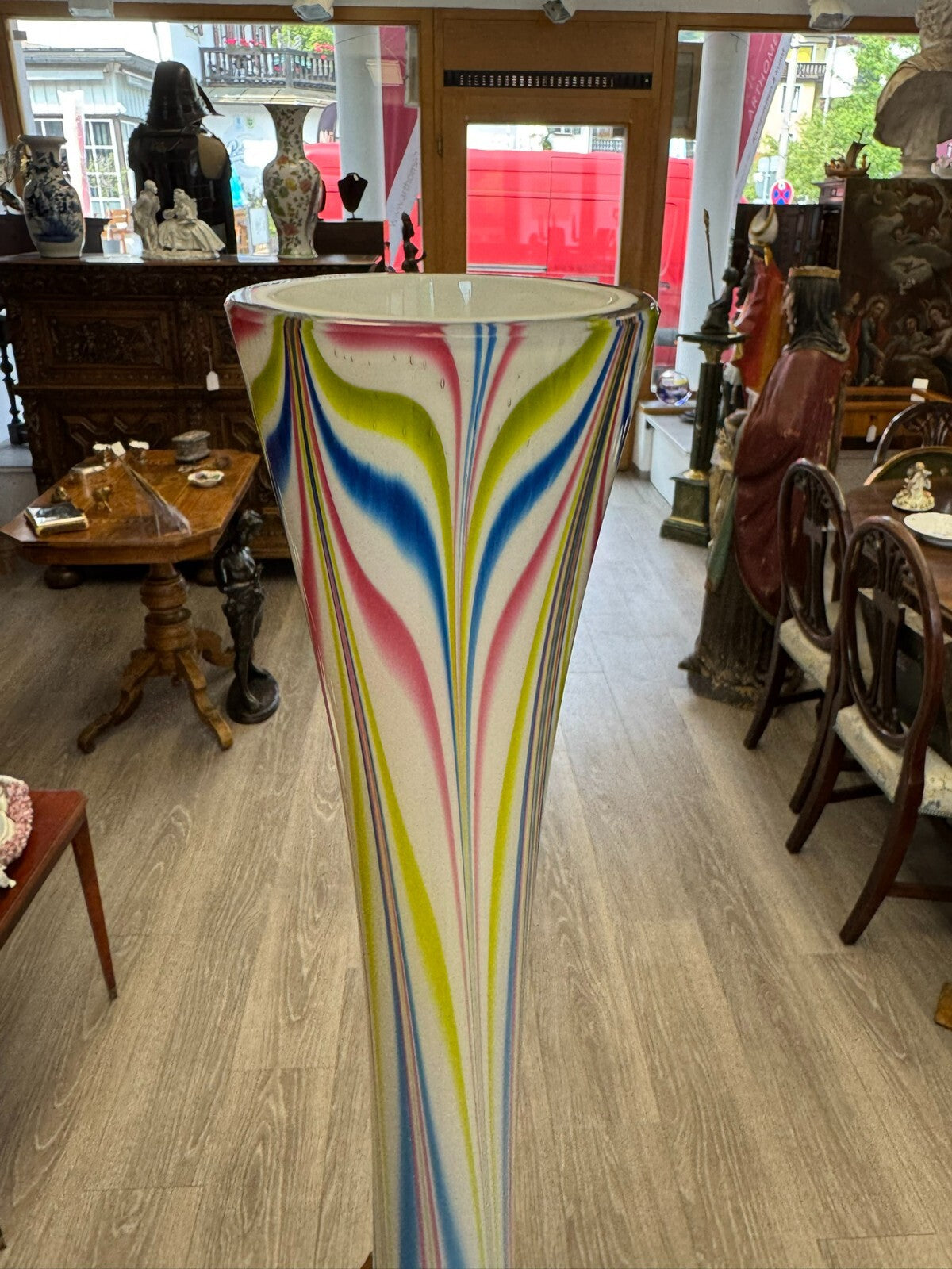Vintage Bodenvase grosse Vase aus Glas Lollipop Space Age Schott Zwiesel 83x20cm