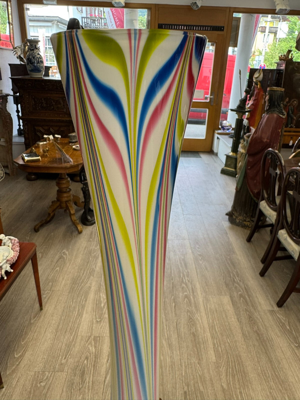 Vintage Bodenvase grosse Vase aus Glas Lollipop Space Age Schott Zwiesel 83x20cm