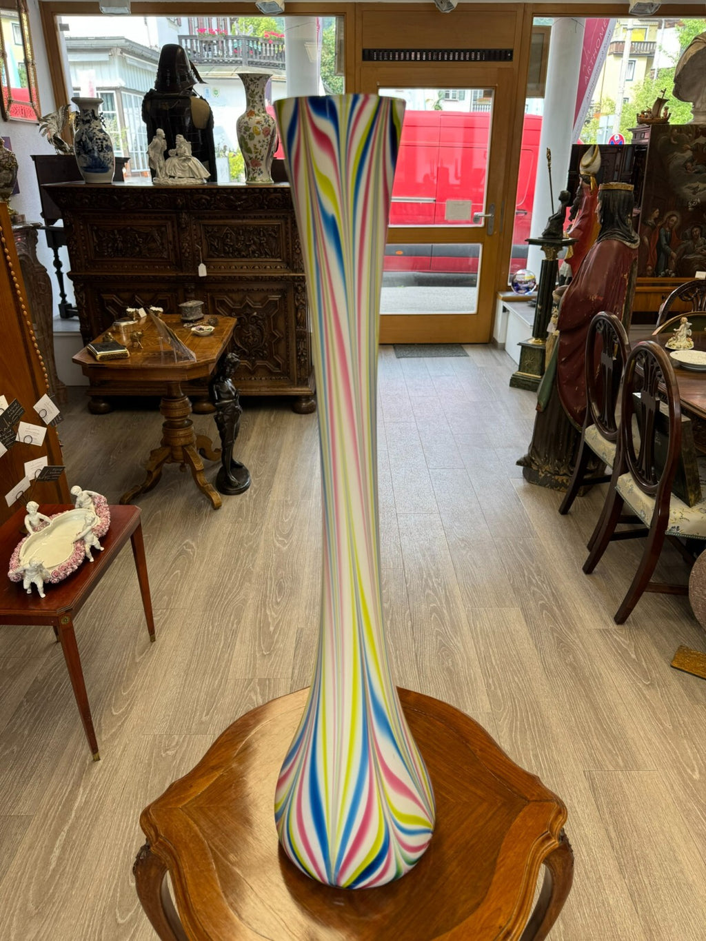 Vintage Bodenvase grosse Vase aus Glas Lollipop Space Age Schott Zwiesel 83x20cm