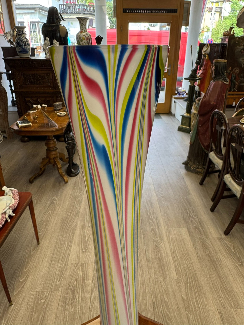 Vintage Bodenvase grosse Vase aus Glas Lollipop Space Age Schott Zwiesel 83x20cm