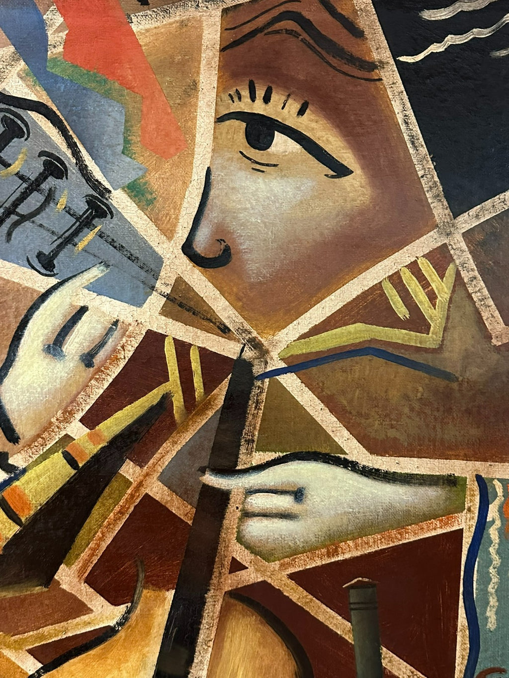 Antikes Ölgemälde der Cellist um 1908 signiert Tkadlik Surrealismus