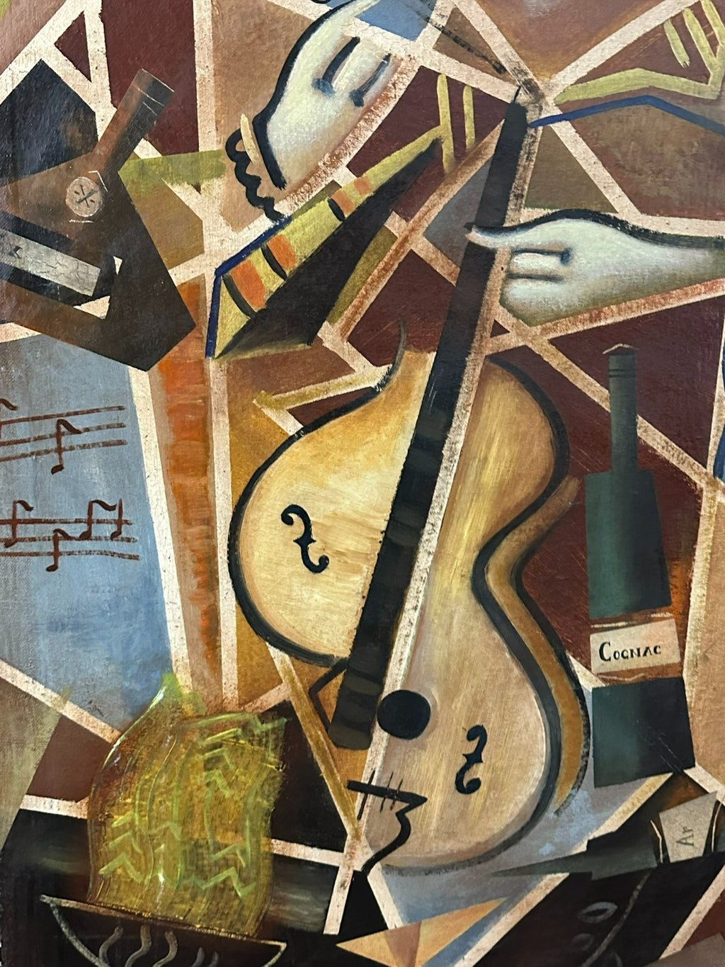 Antikes Ölgemälde der Cellist um 1908 signiert Tkadlik Surrealismus