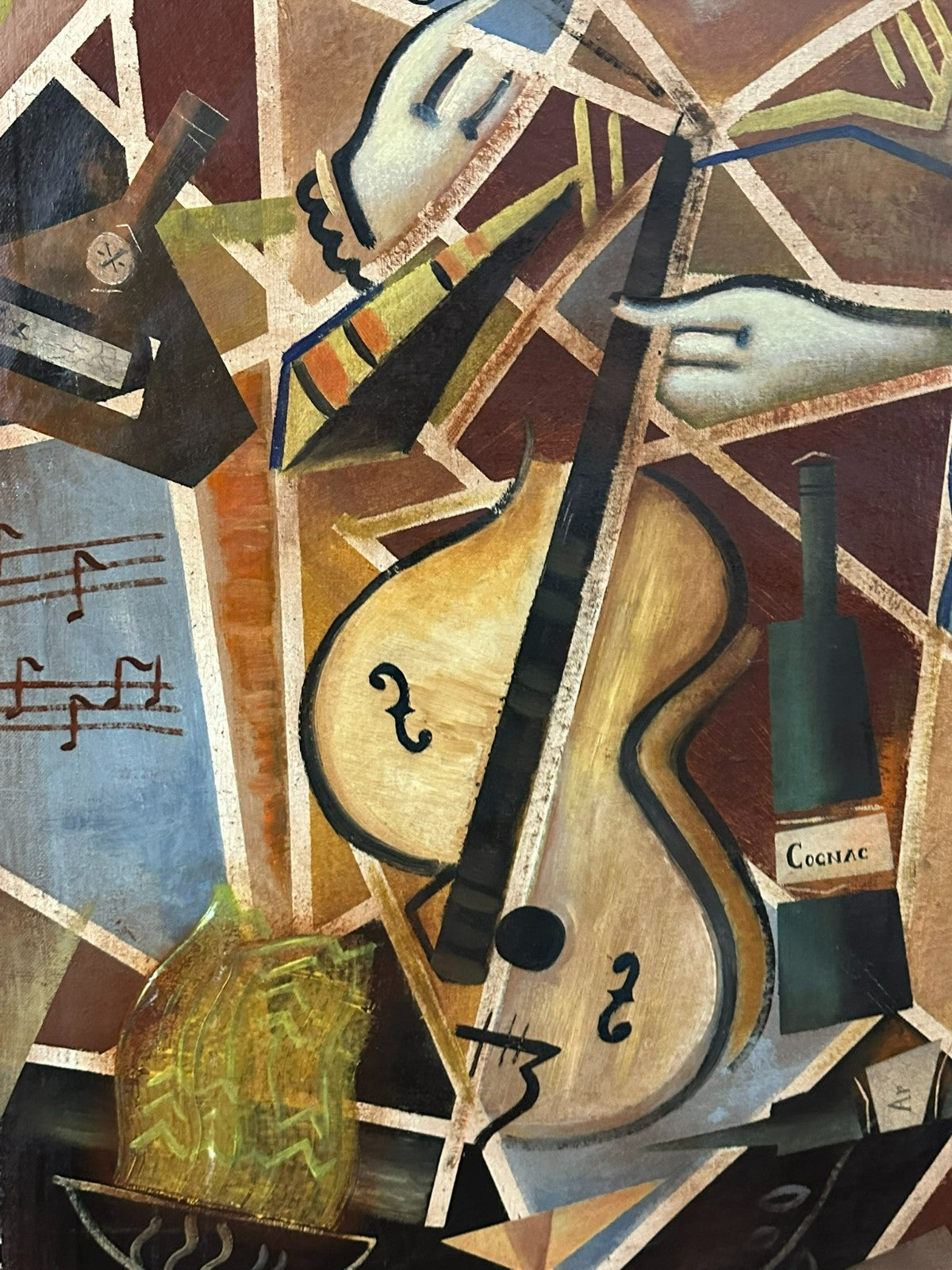 Antikes Ölgemälde der Cellist um 1908 signiert Tkadlik Surrealismus