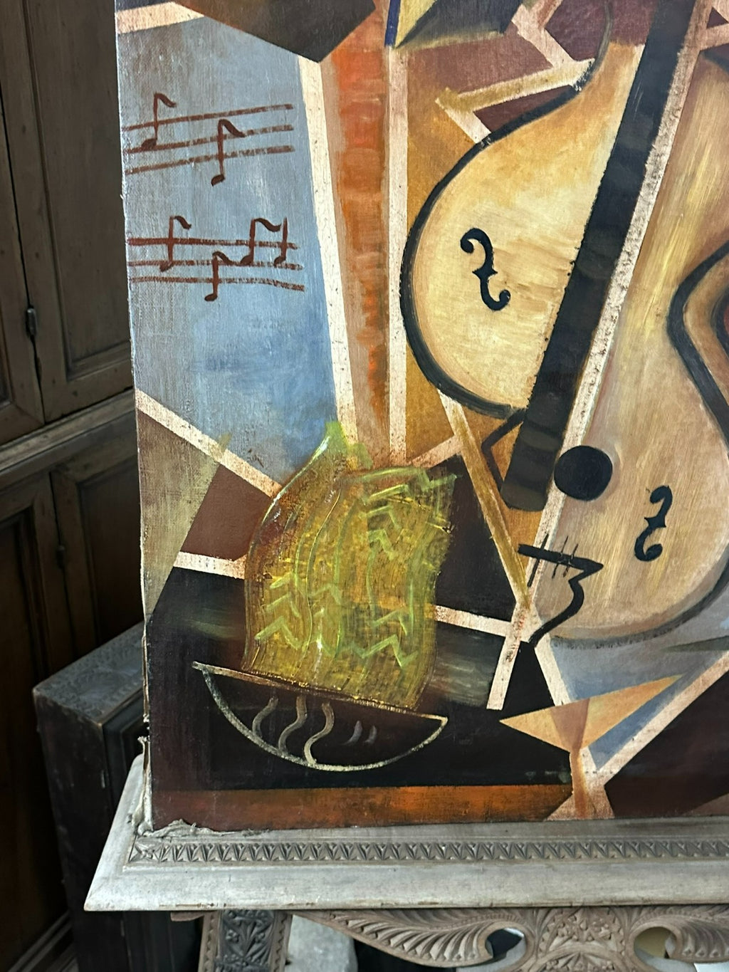 Antikes Ölgemälde der Cellist um 1908 signiert Tkadlik Surrealismus