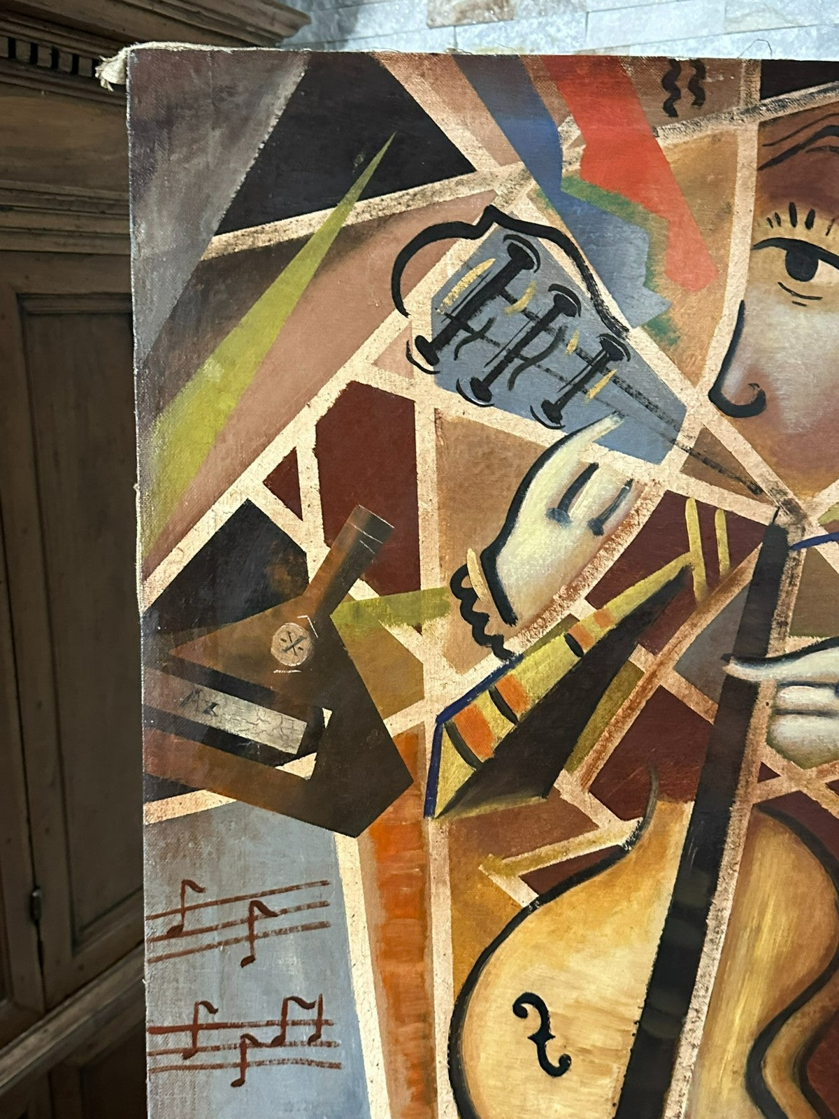 Antikes Ölgemälde der Cellist um 1908 signiert Tkadlik Surrealismus