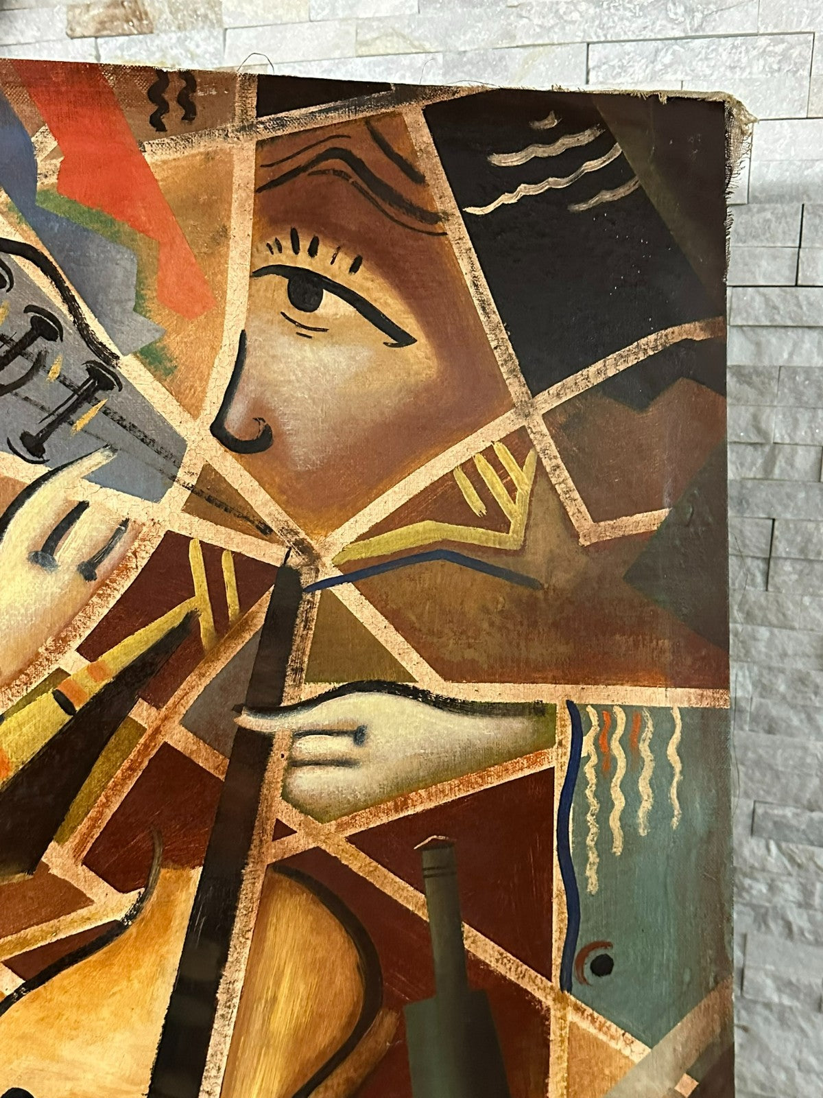 Antikes Ölgemälde der Cellist um 1908 signiert Tkadlik Surrealismus