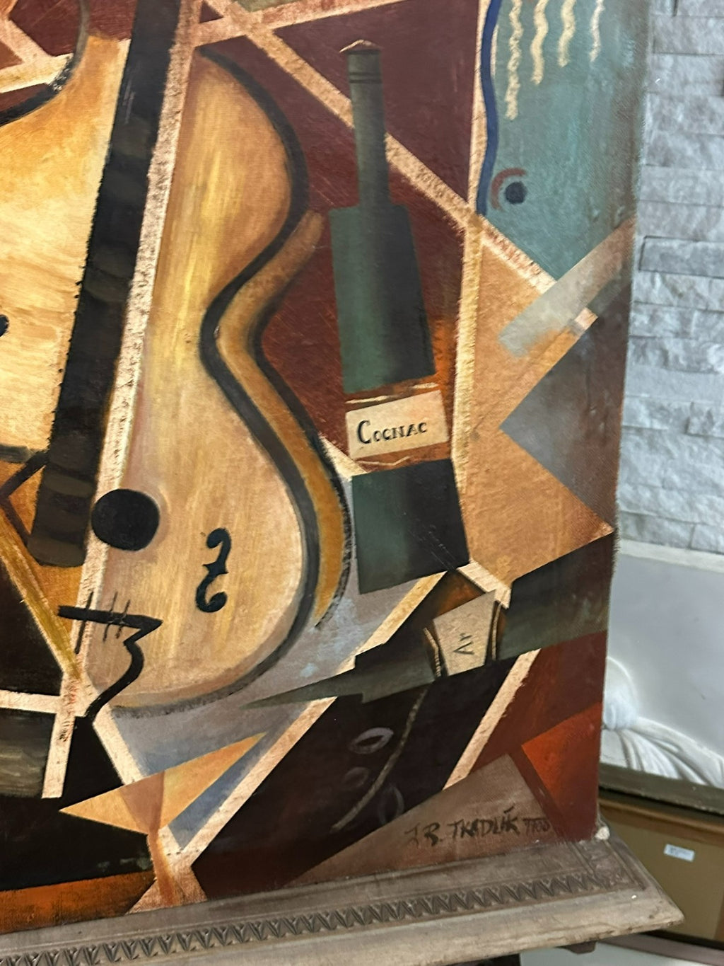 Antikes Ölgemälde der Cellist um 1908 signiert Tkadlik Surrealismus