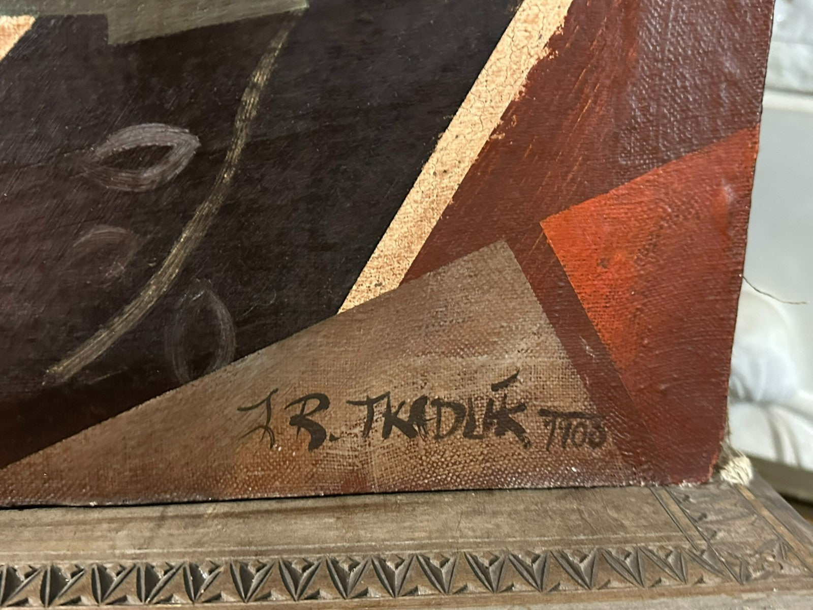 Antikes Ölgemälde der Cellist um 1908 signiert Tkadlik Surrealismus