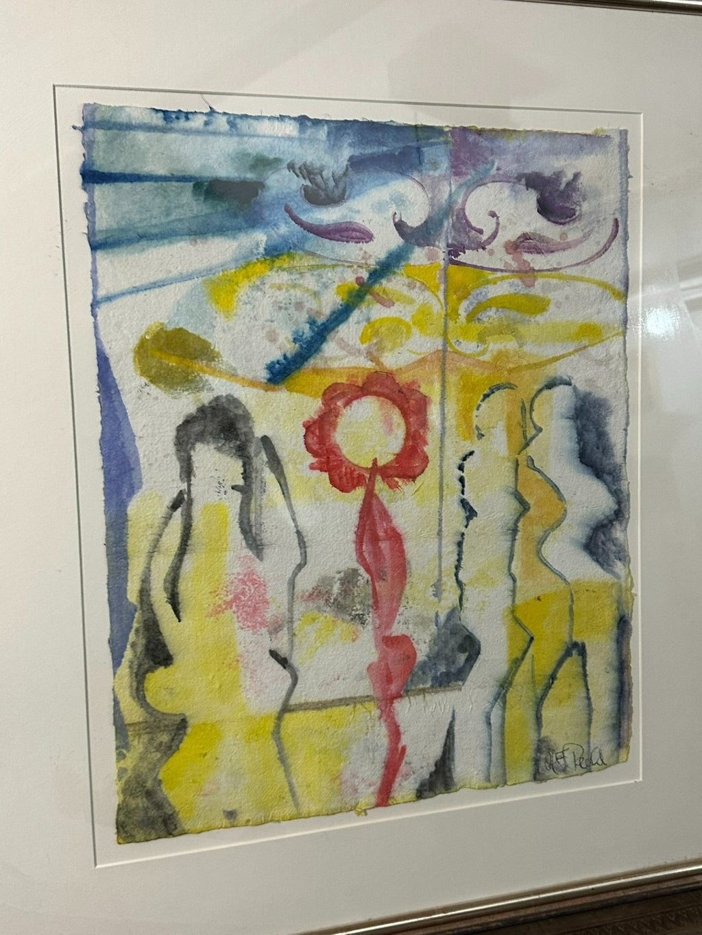 Aquarell auf Büttenpapier, unten rechts signiert und in buntem Rahmen gerahmt