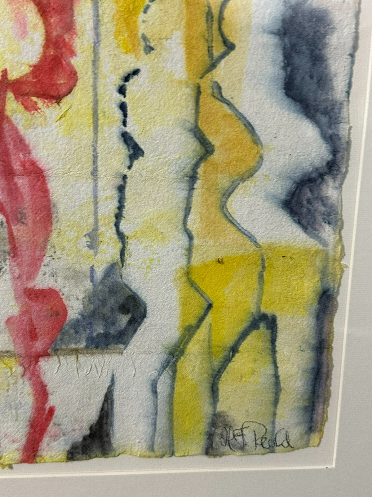 Aquarell auf Büttenpapier, unten rechts signiert und in buntem Rahmen gerahmt