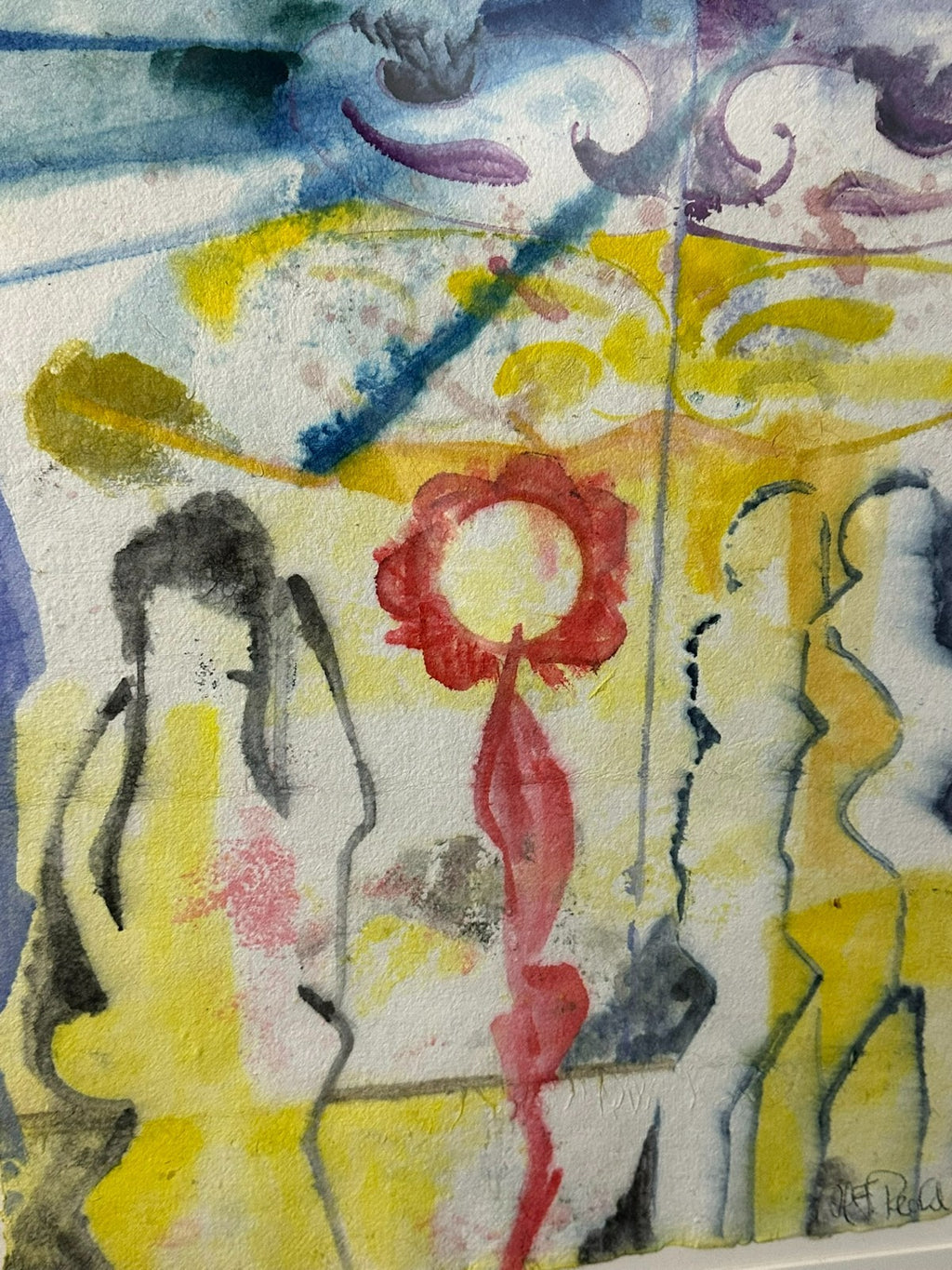 Aquarell auf Büttenpapier, unten rechts signiert und in buntem Rahmen gerahmt