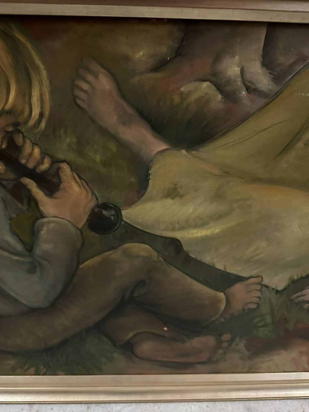 150x70cm grosses Ölgemälde signiert Ilgen Schlafender Akt Erotik Nackte Frau