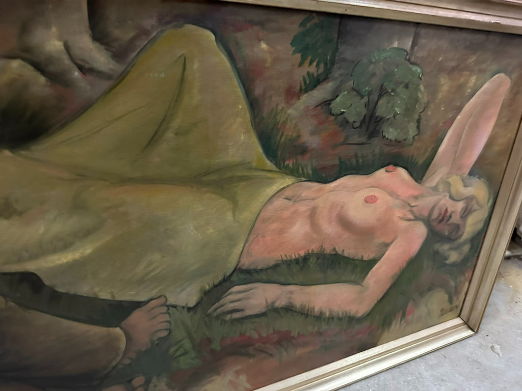 150x70cm grosses Ölgemälde signiert Ilgen Schlafender Akt Erotik Nackte Frau