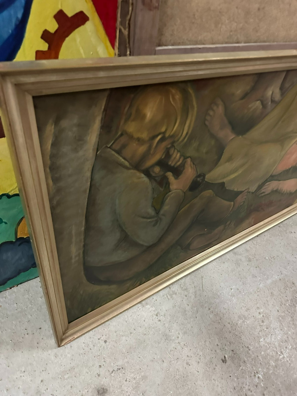 150x70cm grosses Ölgemälde signiert Ilgen Schlafender Akt Erotik Nackte Frau